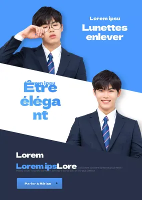 Promotion d'un événement pour la chirurgie Lasik de l'œil diagonal avec un mannequin masculin en bleu.