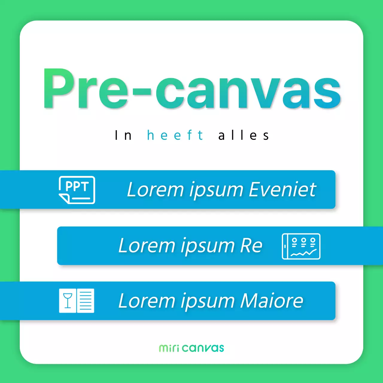 Eenvoudige pre-canvas promotionele marketingadvertentie in groen en blauw