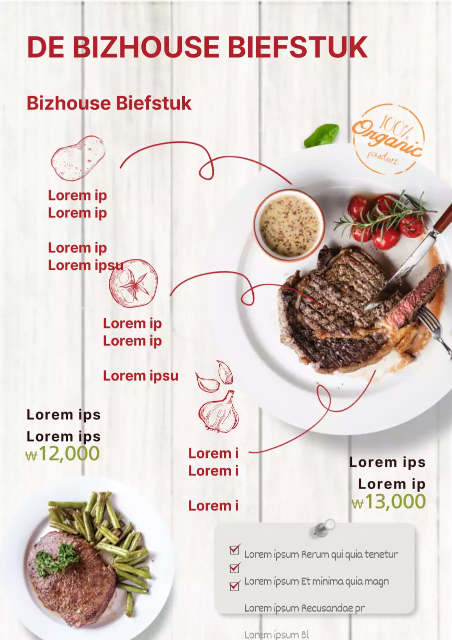 Promoot een nieuw steakmenu met een strakke witte en rode look