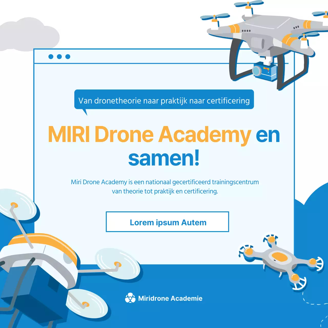 World of Drones CardNews Ontwerp in blauw-witte sfeer