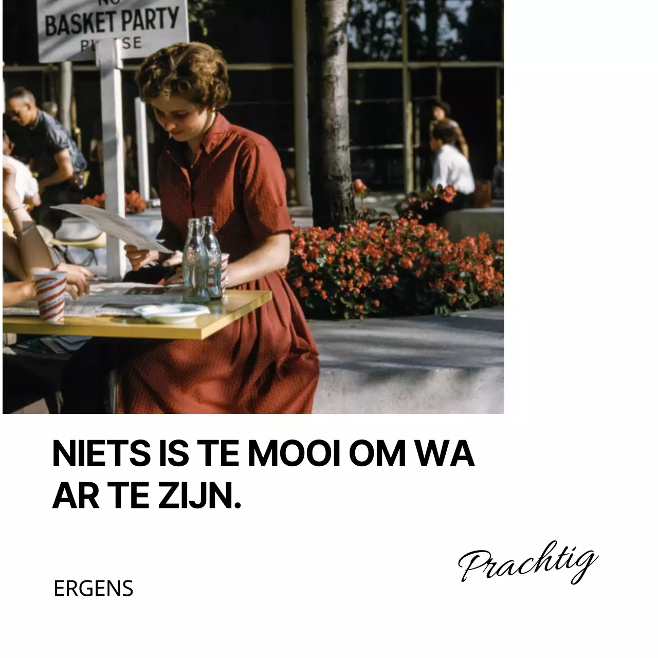 Eenvoudige koopwaar met zwarte tekst en vintage foto's