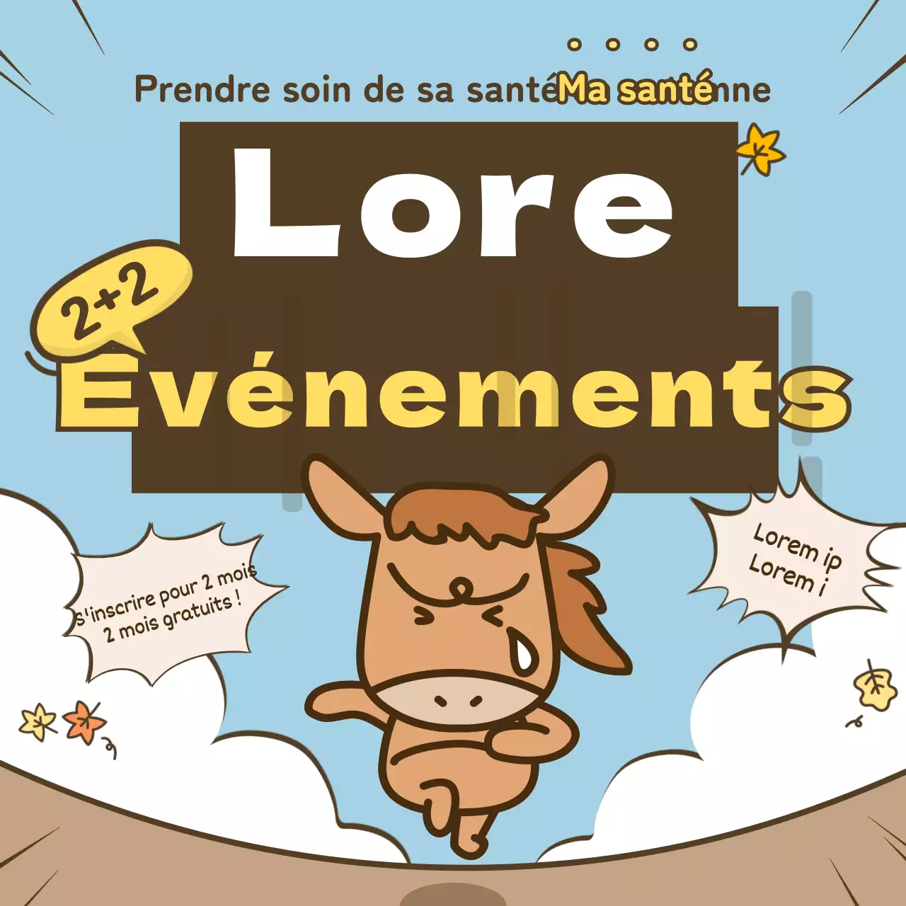 Événement automnal avec de jolies illustrations en bleu clair, marron et jaune