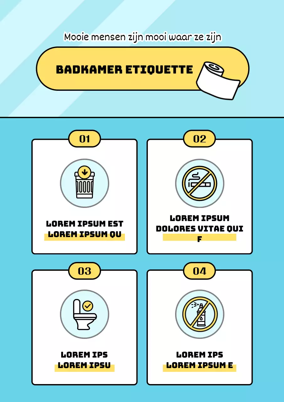 Licht blauw gele schoon en netjes toilet etiquette gids
