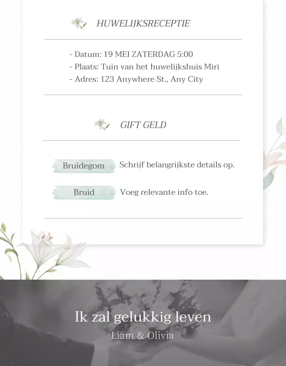 Lichtgrijze mobiele huwelijksuitnodiging met bloemen