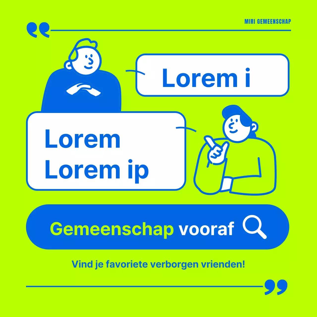 Promoot een minimalistische gemeenschap in fluorescerende en blauwe tinten