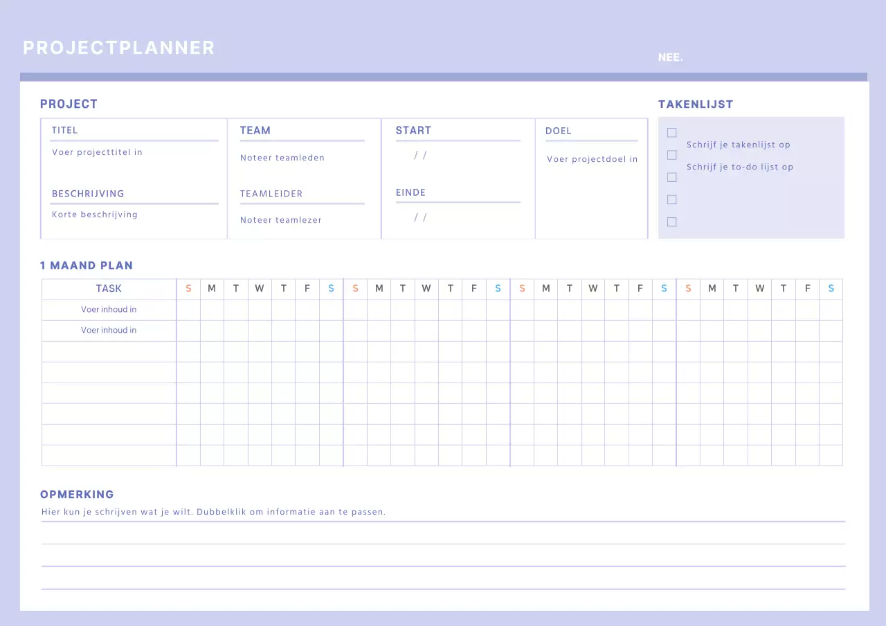 Eenvoudige paarse projectplanner voor Webnotes