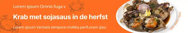 Herfstige seizoensgebonden catering netjes gepresenteerd met levendige oranje achtergronden en foto's van krabtaartjes