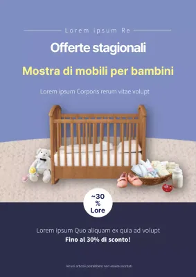 Webposter per un evento che promuove gli interni di mobili per bambini blu navy