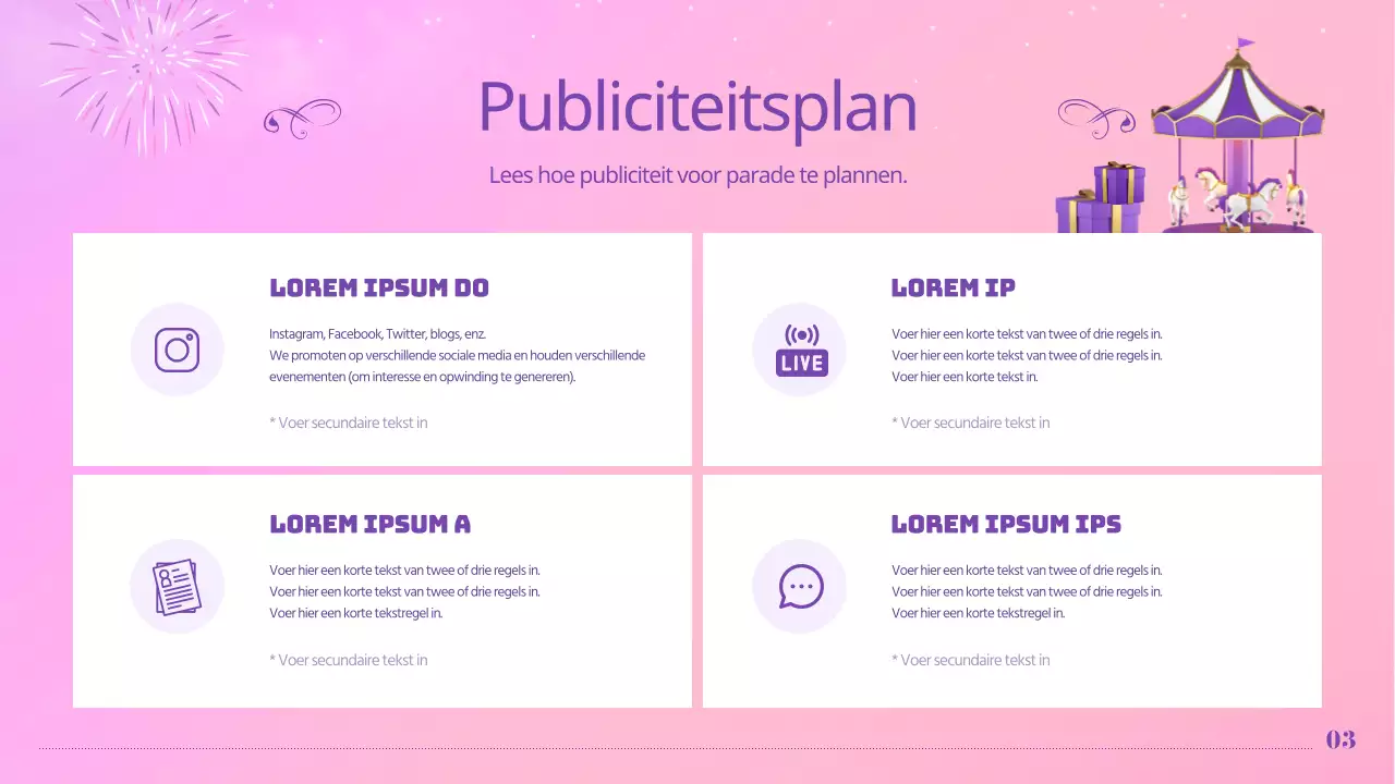 Pastelkleurige evenementenplanner voor pretparkparade