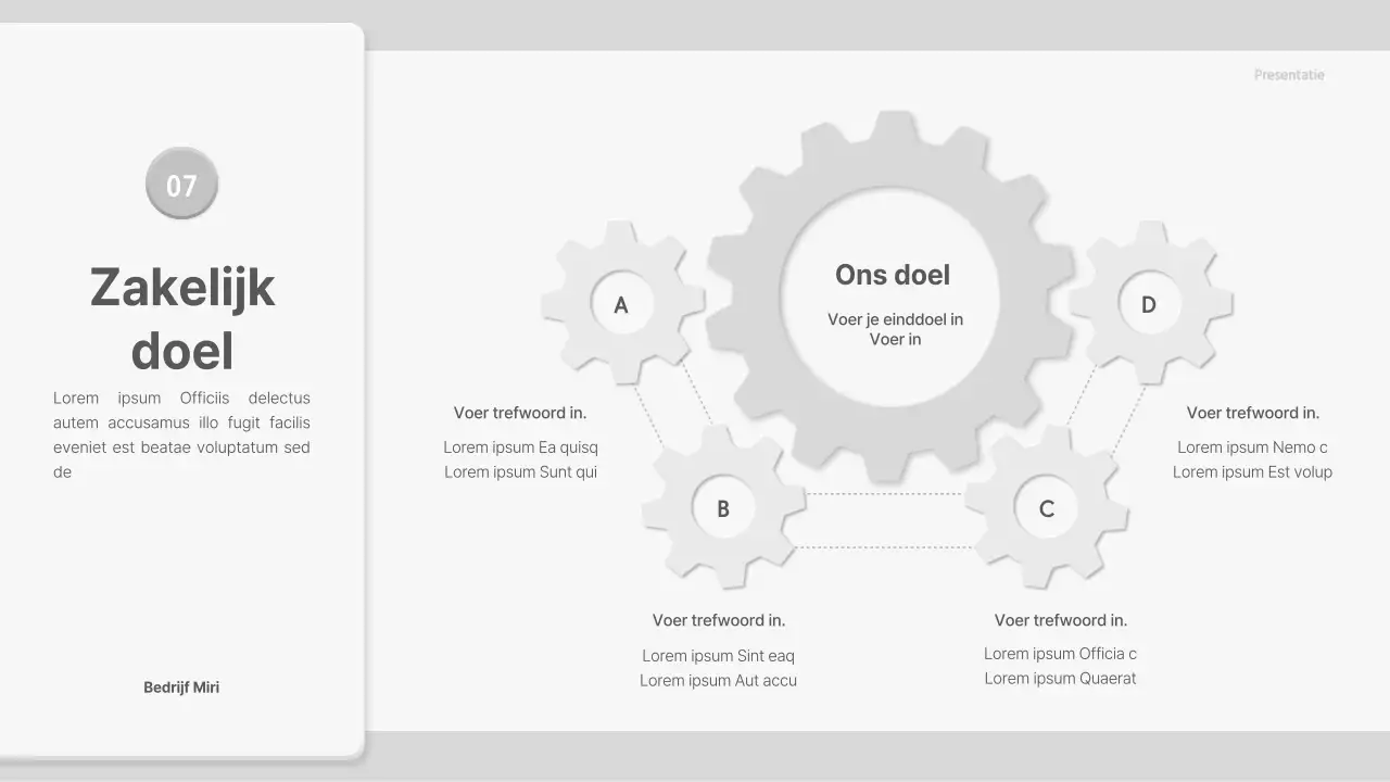 Voorstel met grijze, driedimensionale tandwielelementen