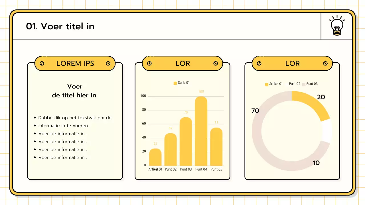 Een basispresentatieset in geel, limoengroen en blauw