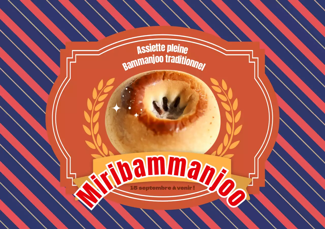 Une affiche d'inspiration rétro pour le lancement de Bam Manju avec un motif en peigne.