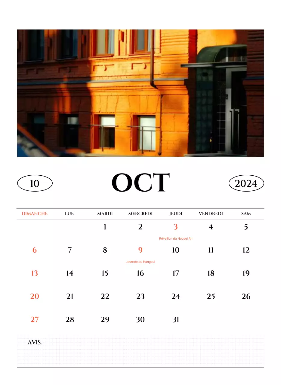 Calendrier mural de style simple avec concept de photographie de voyage émotionnelle en noir et blanc