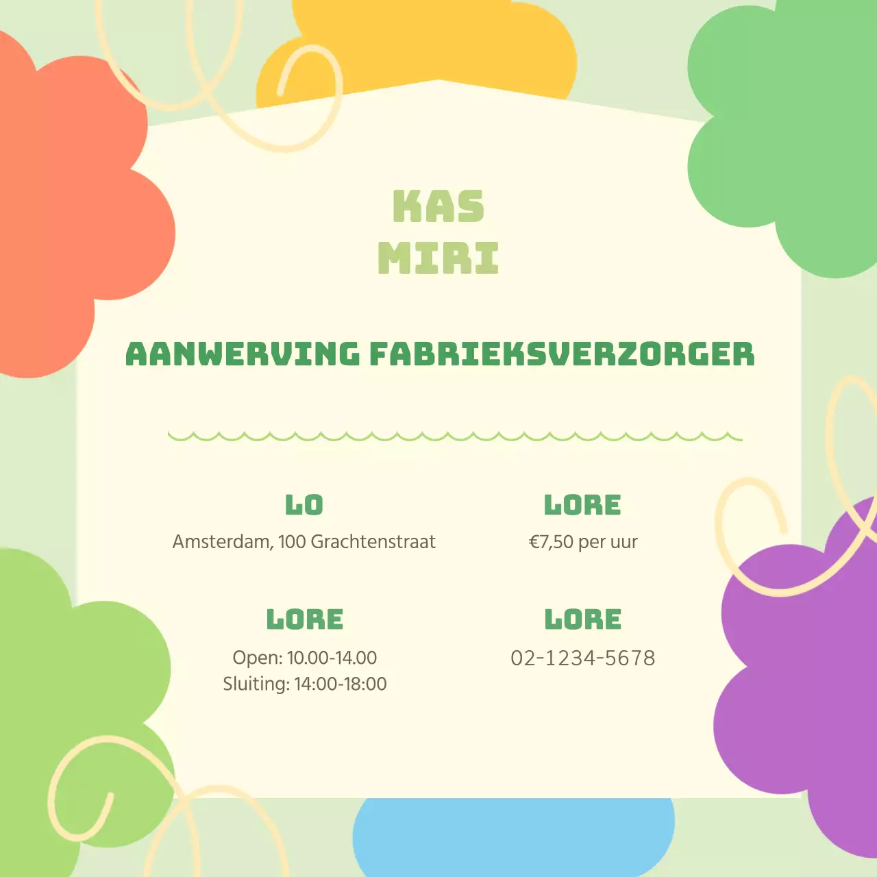 Job Posting V2 met kleurrijk bloemenornament en chartreuse achtergrond