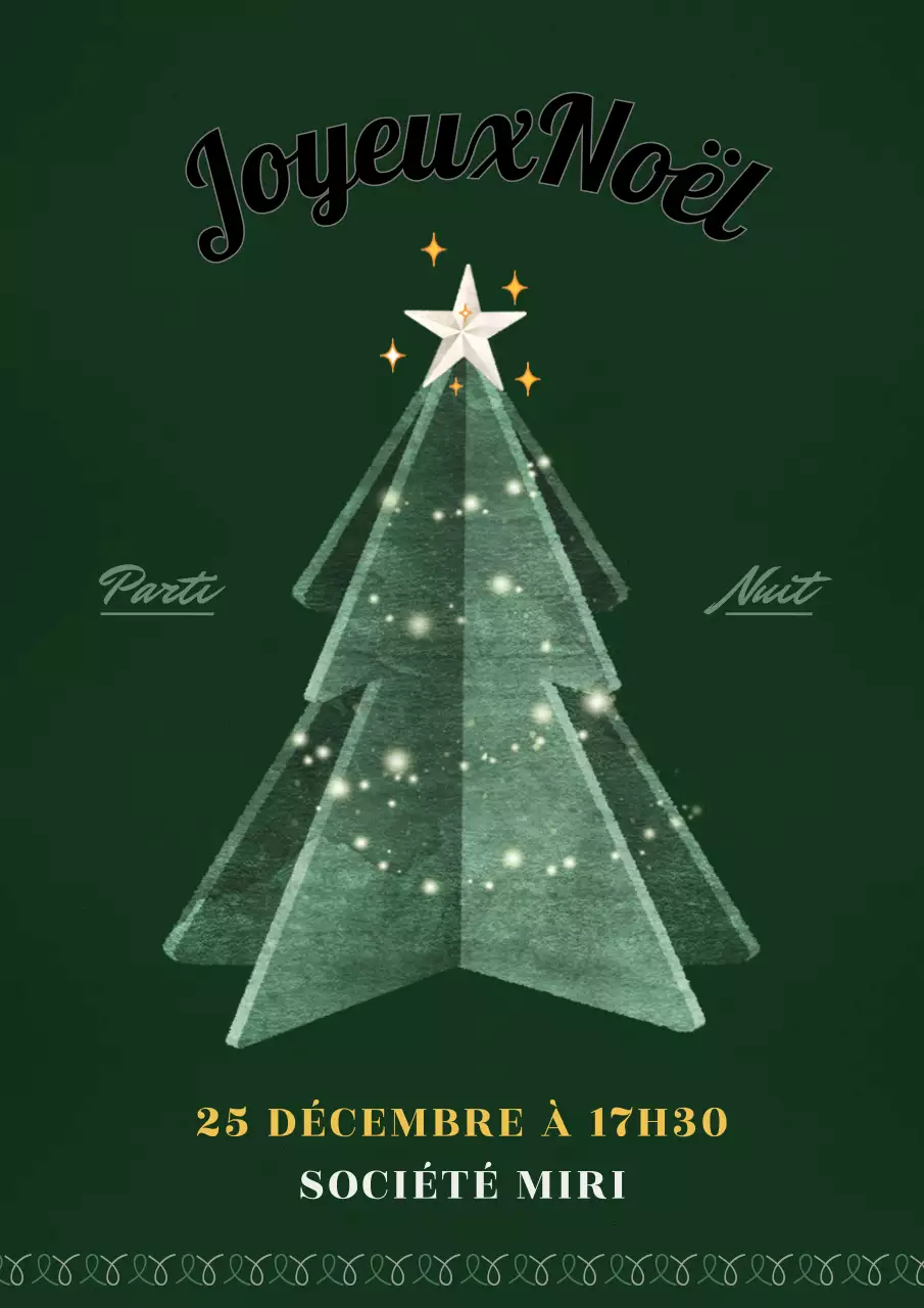 Invitation à un arbre de Noël pailleté sur fond vert