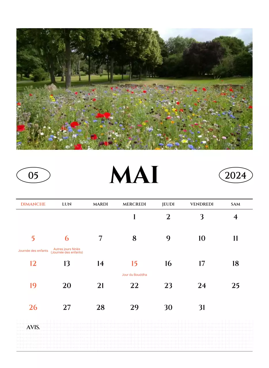 Calendrier mural de style simple avec concept de photographie de voyage émotionnelle en noir et blanc
