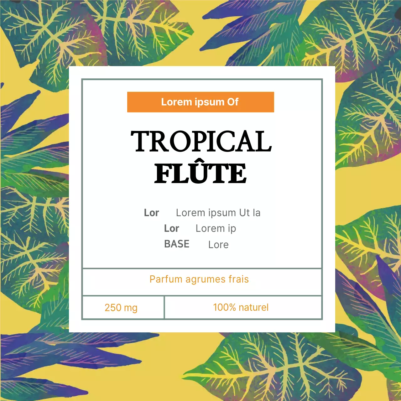 Illustration jaune vert motif étiquette de parfum tropical