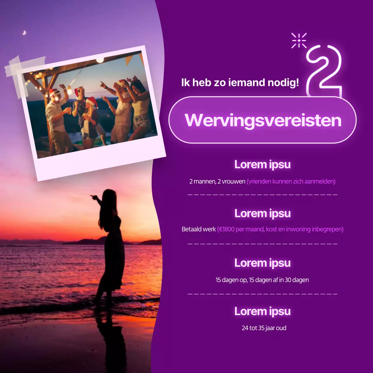 Paars neon pension op zoek naar personeel