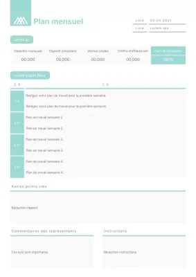 Modèle de plan de travail mensuel au concept épuré, couleur menthe