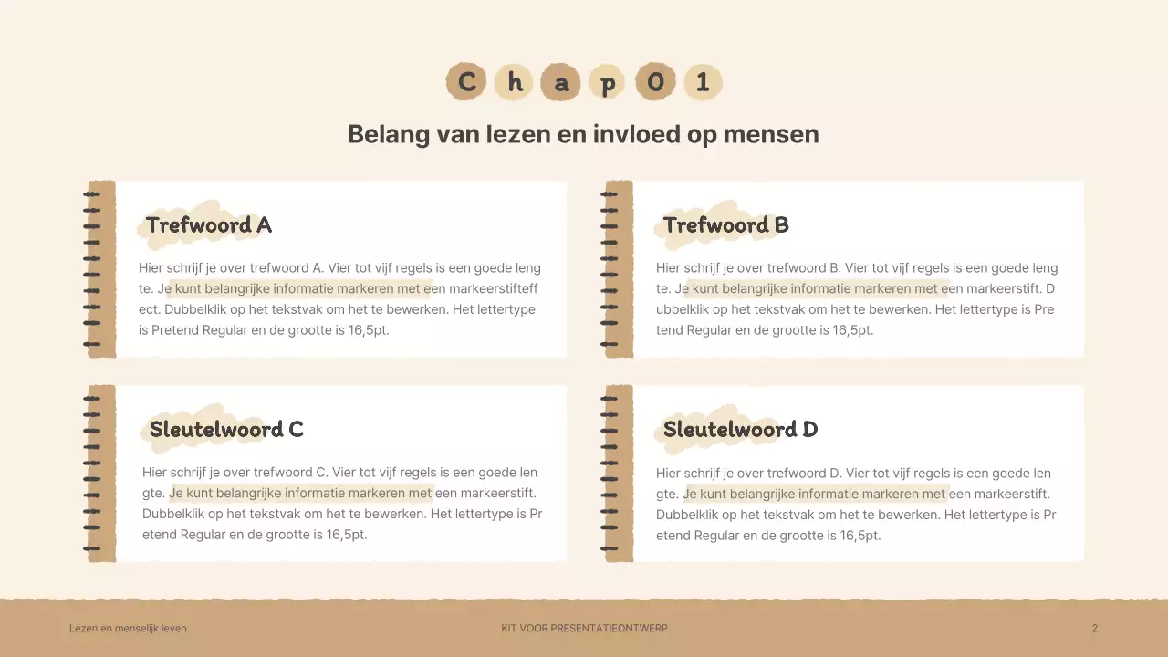 Presentatiepakket met sentimentele handgetekende boekillustraties in bruin en groen