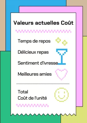 Affiche de pub avec concept de ticket de caisse en rose, bleu clair et jaune