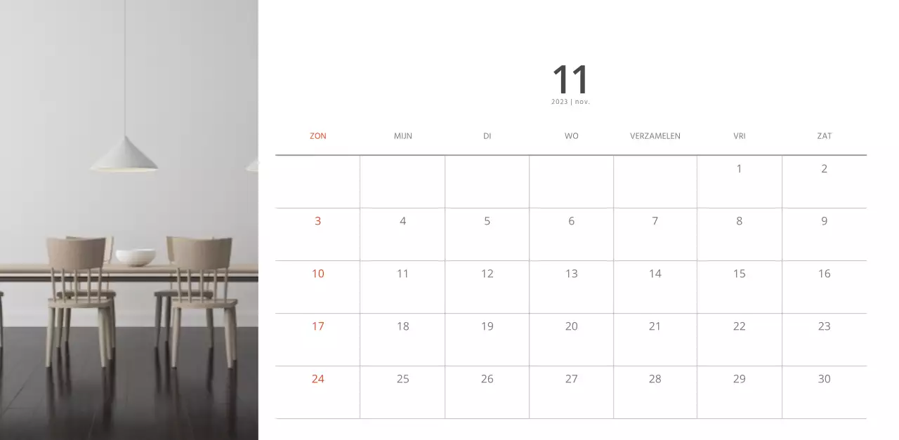 Witte strakke stijl interieur kalender