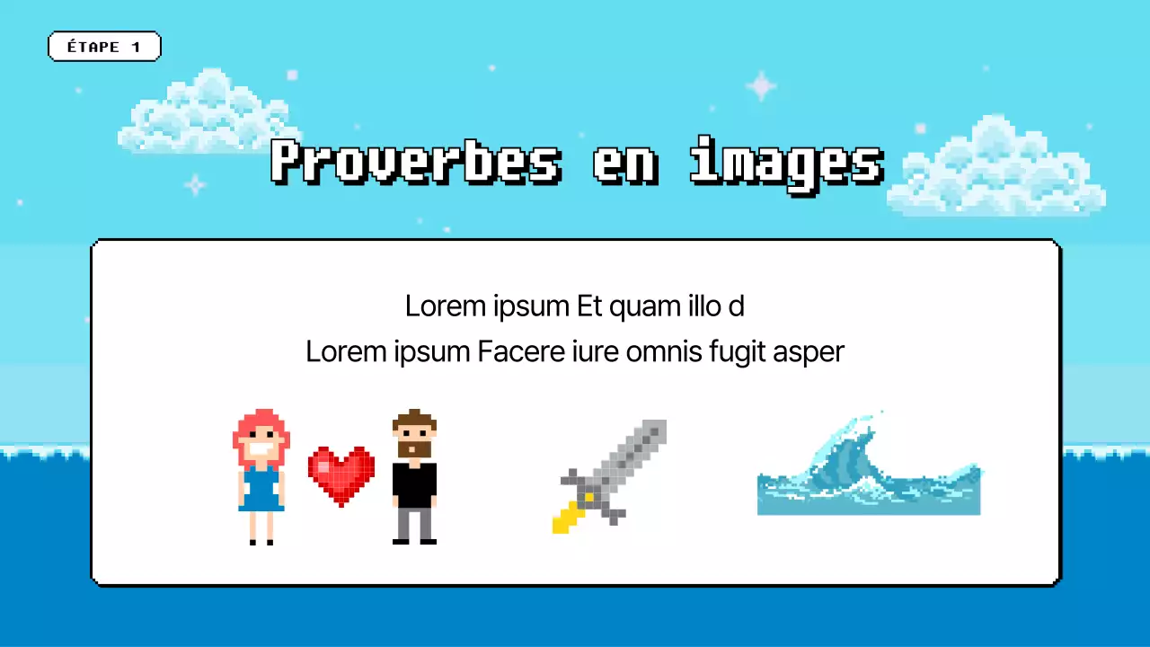 Jeu-questionnaire d'atelier à l'ambiance pixelisée bleue et jaune