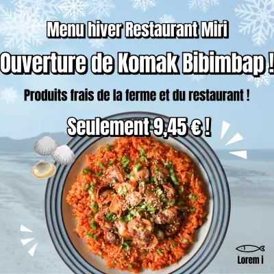 Menu saisonnier d'hiver avec un concept rafraîchissant de mer d'hiver, komak bibimbap