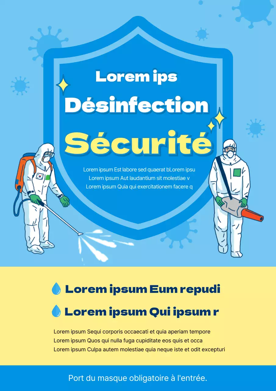 Modèle de documentation des instructions de désinfection bleu et jaune