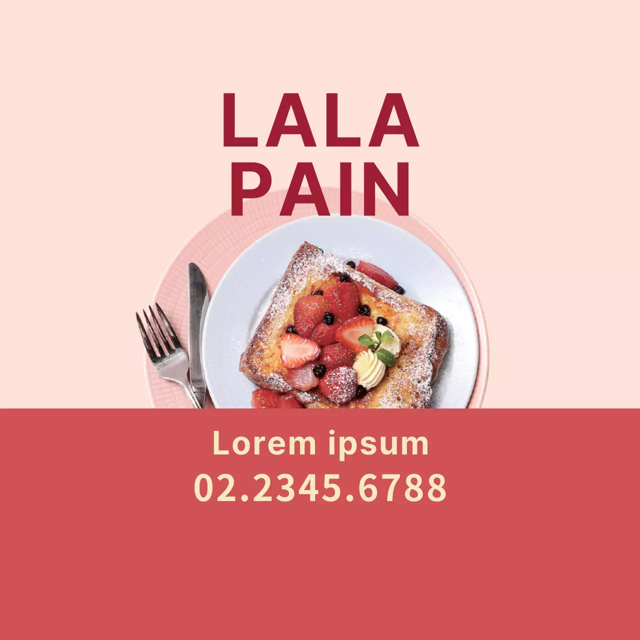 Etiquette promotionnelle pour la livraison d'un brunch avec des accents de photos rouges