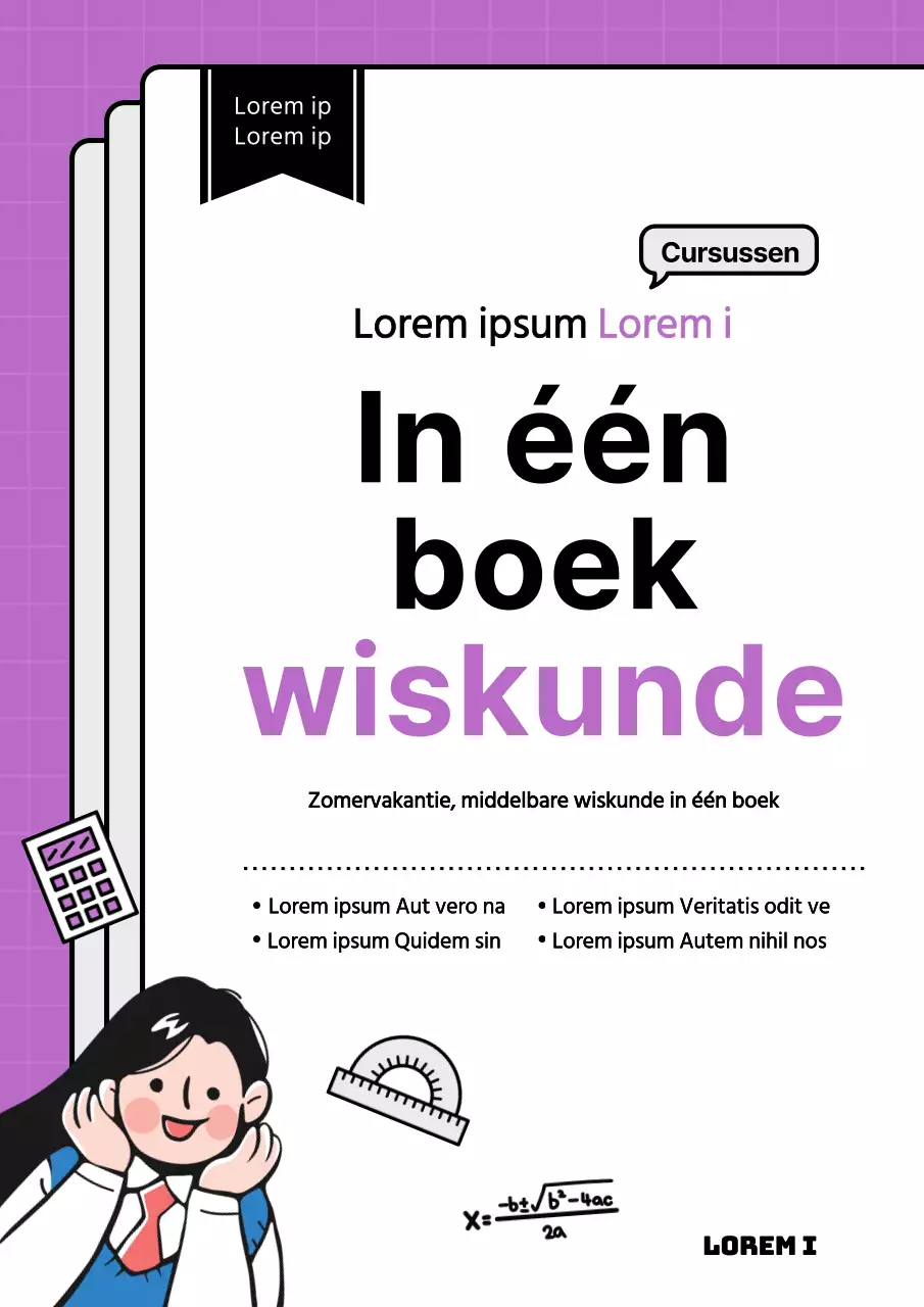 Paarse, schattige illustratie van een boekomslag met speciale vragen