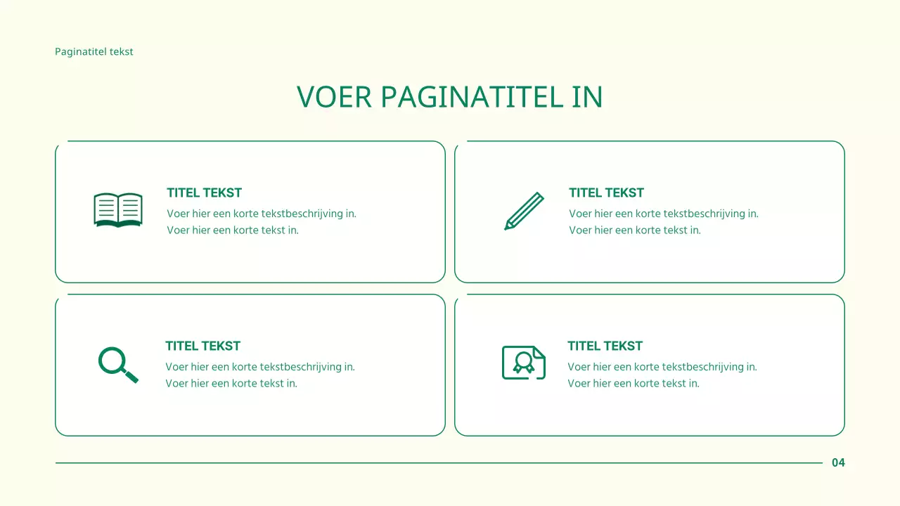 Eenvoudige zakelijke projectpresentatie met groene cirkelpunten