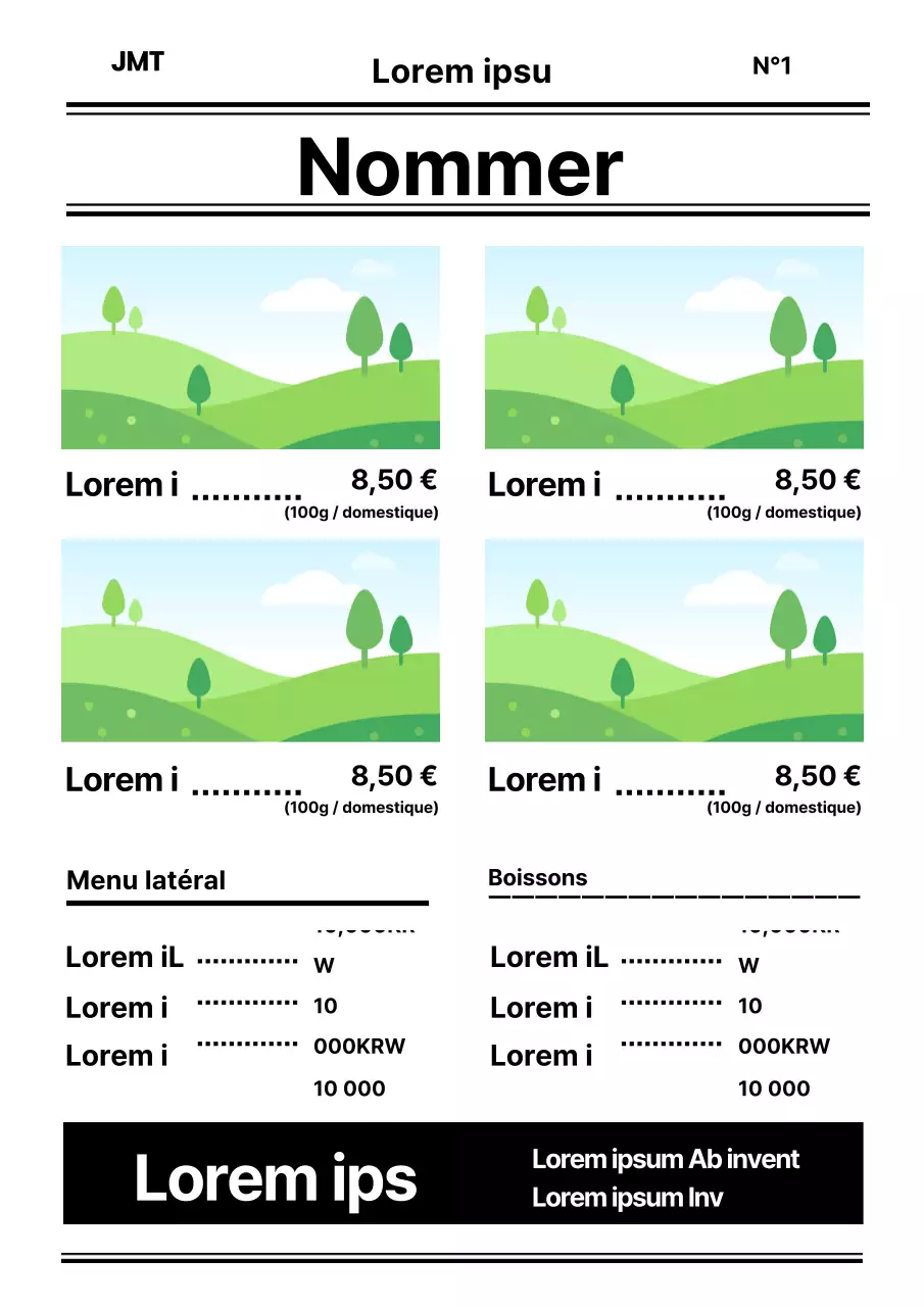 Maquette de menu simple