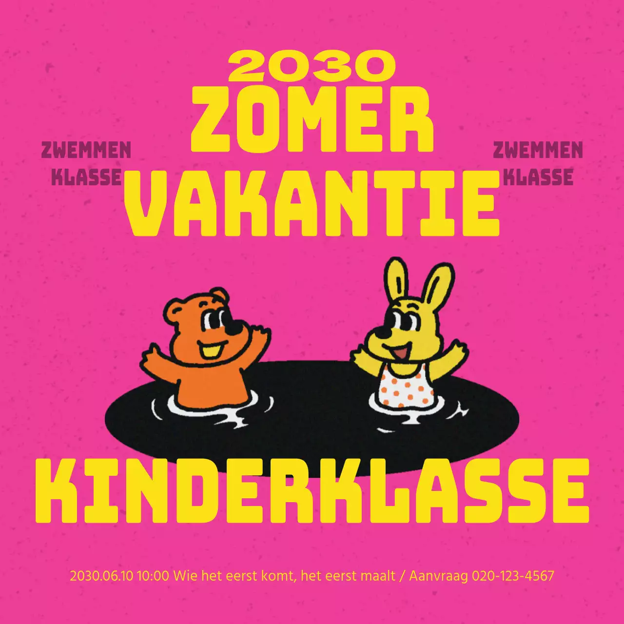 Een schattige roze en gele promotie voor een zwemles voor kinderen
