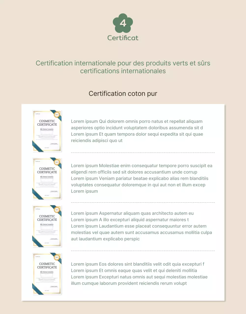 Mignons coussinets en coton bio dans les tons vert et beige