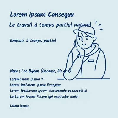 Illustration simple bleu clair homme emploi à temps partiel CV médias sociaux carré