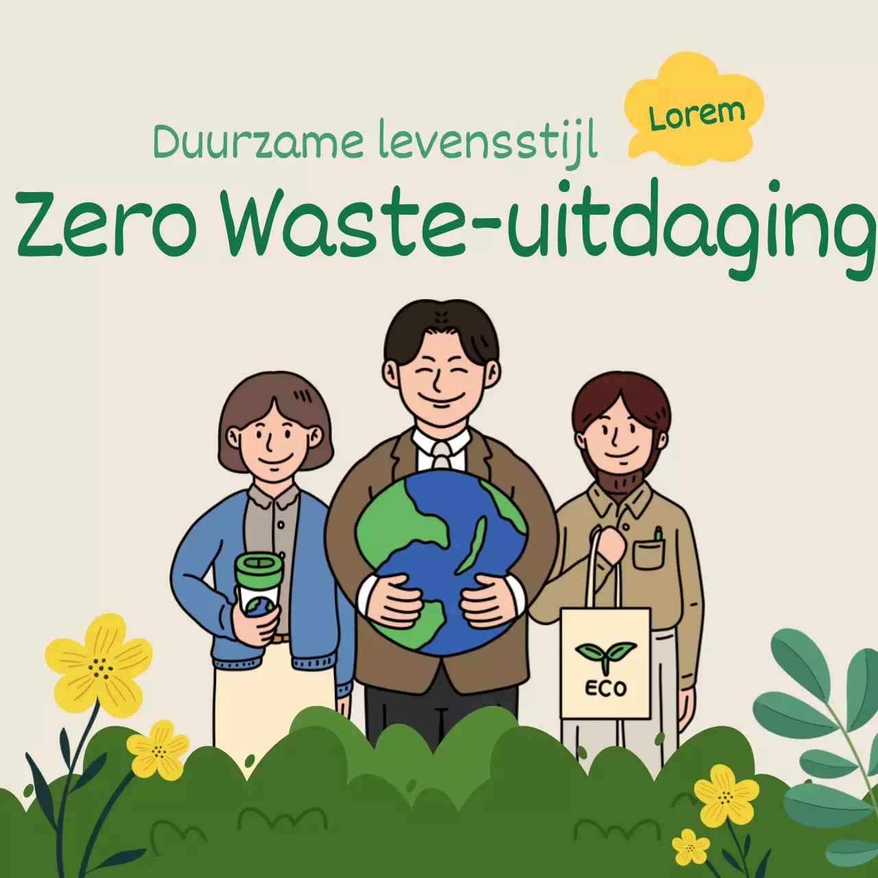Plastic vrije uitdaging met een groene kantoormedewerker illustratie thema
