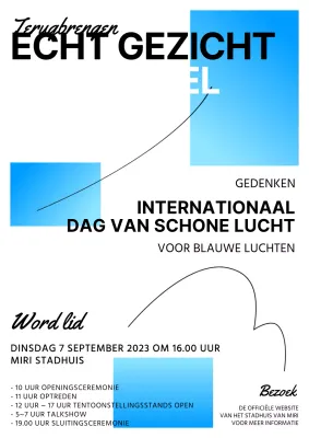 Evenementaankondiging met witte achtergrond en lichtblauwe gradiënt rechthoek V1