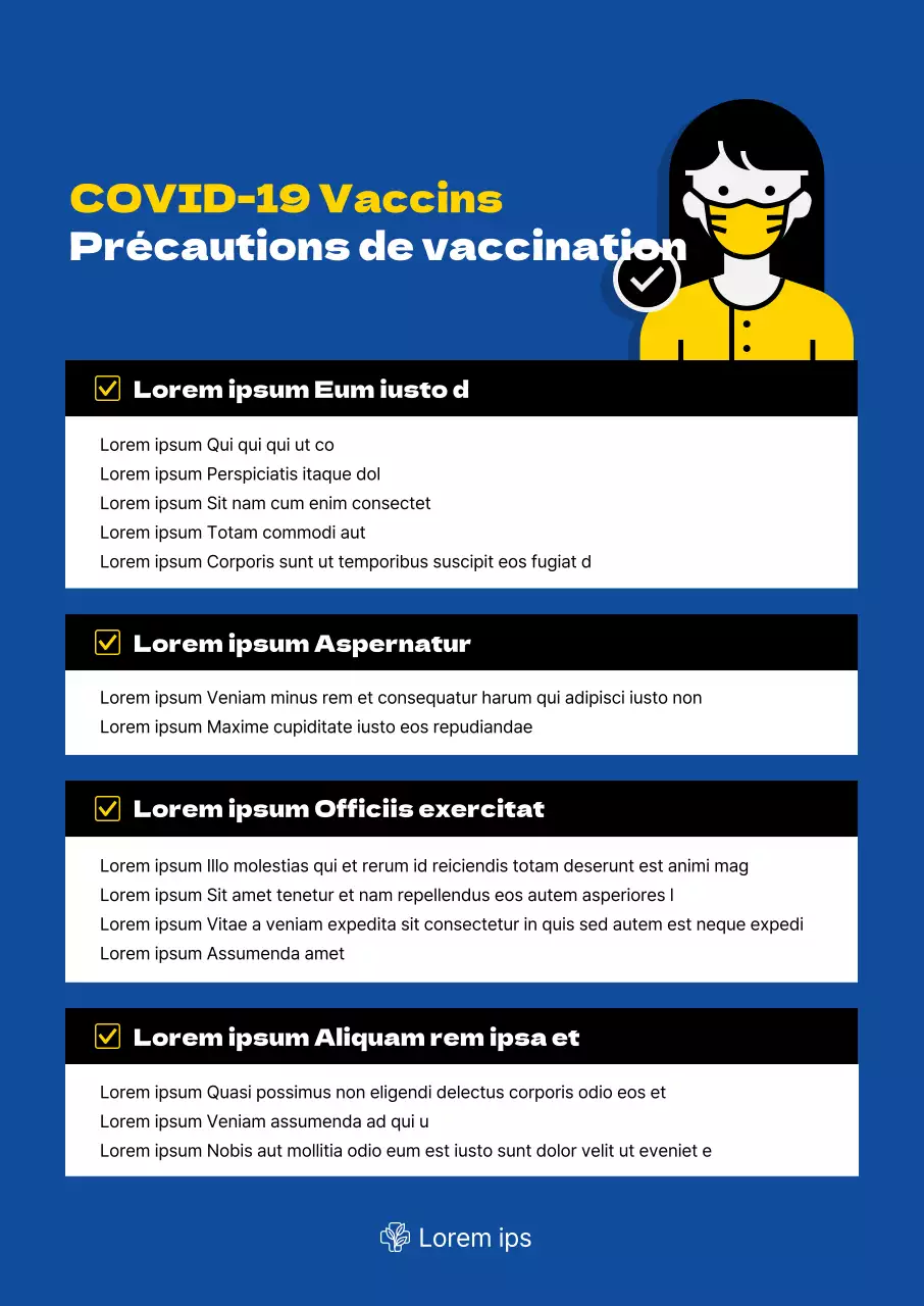 Affiche verticale sur la vaccination contre le coronavirus avec des illustrations et des tableaux dans les tons bleus.