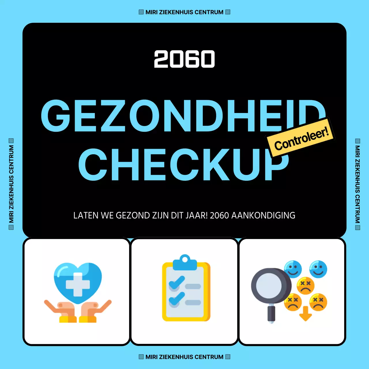 Eenvoudig lichtblauw en zwart 3D-pictogram om te zien wie een gezondheidscontrole nodig heeft