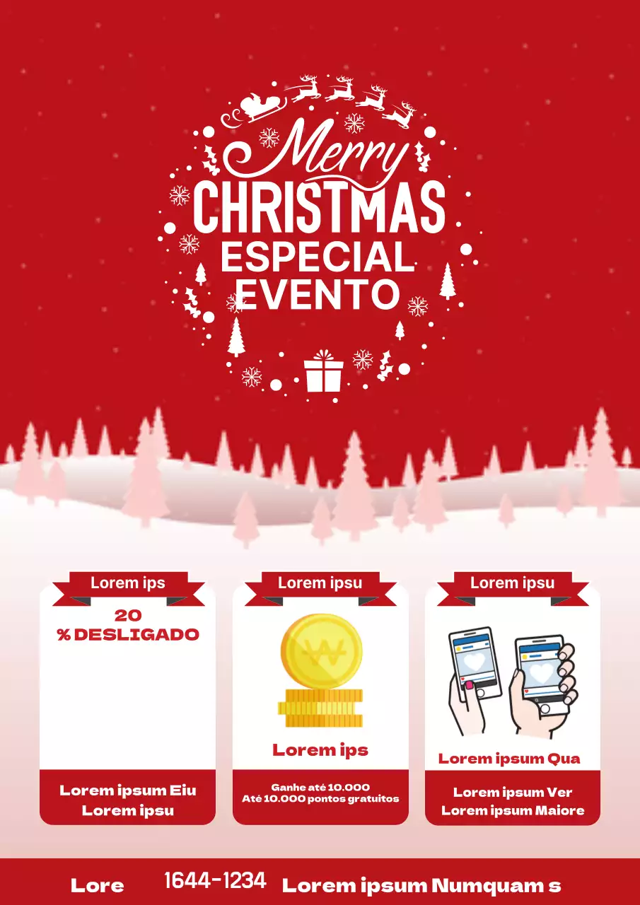 Um folheto colorido de um evento de Natal em vermelho
