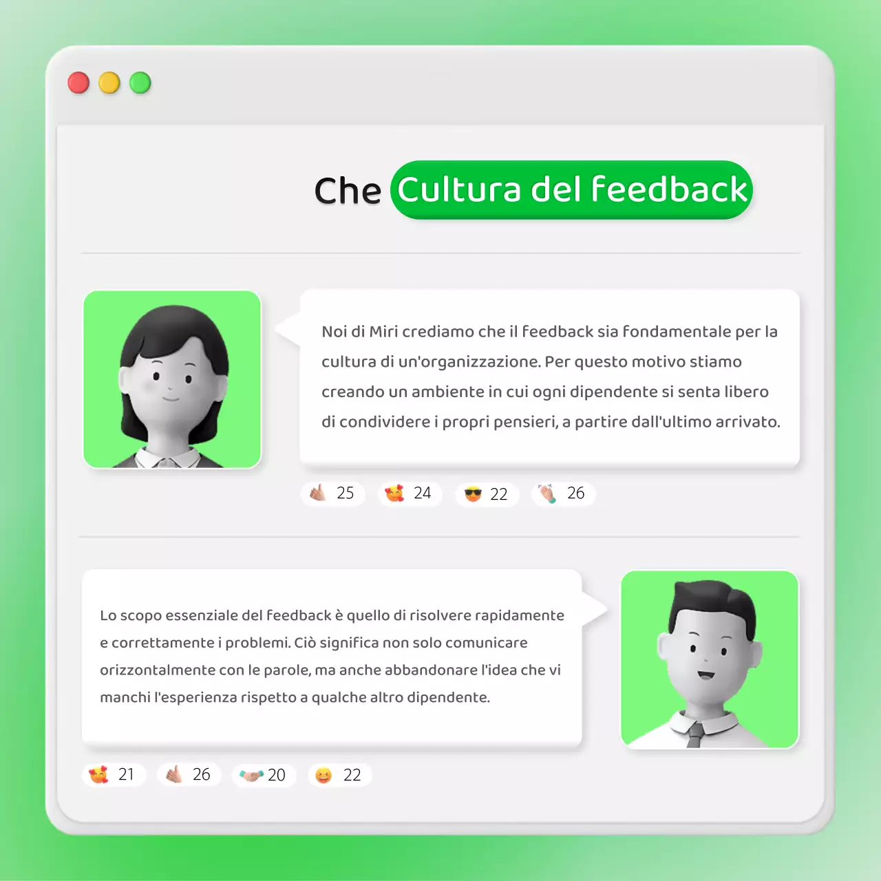 Feedback aziendale su un concetto di finestra di chat interna verde neon