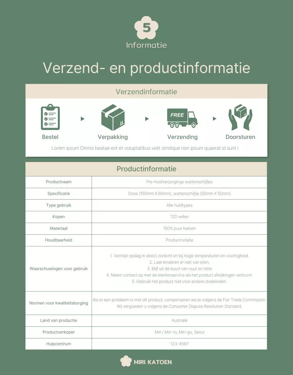 Schattige wattenschijfjes van biologisch katoen in groene en beige tinten
