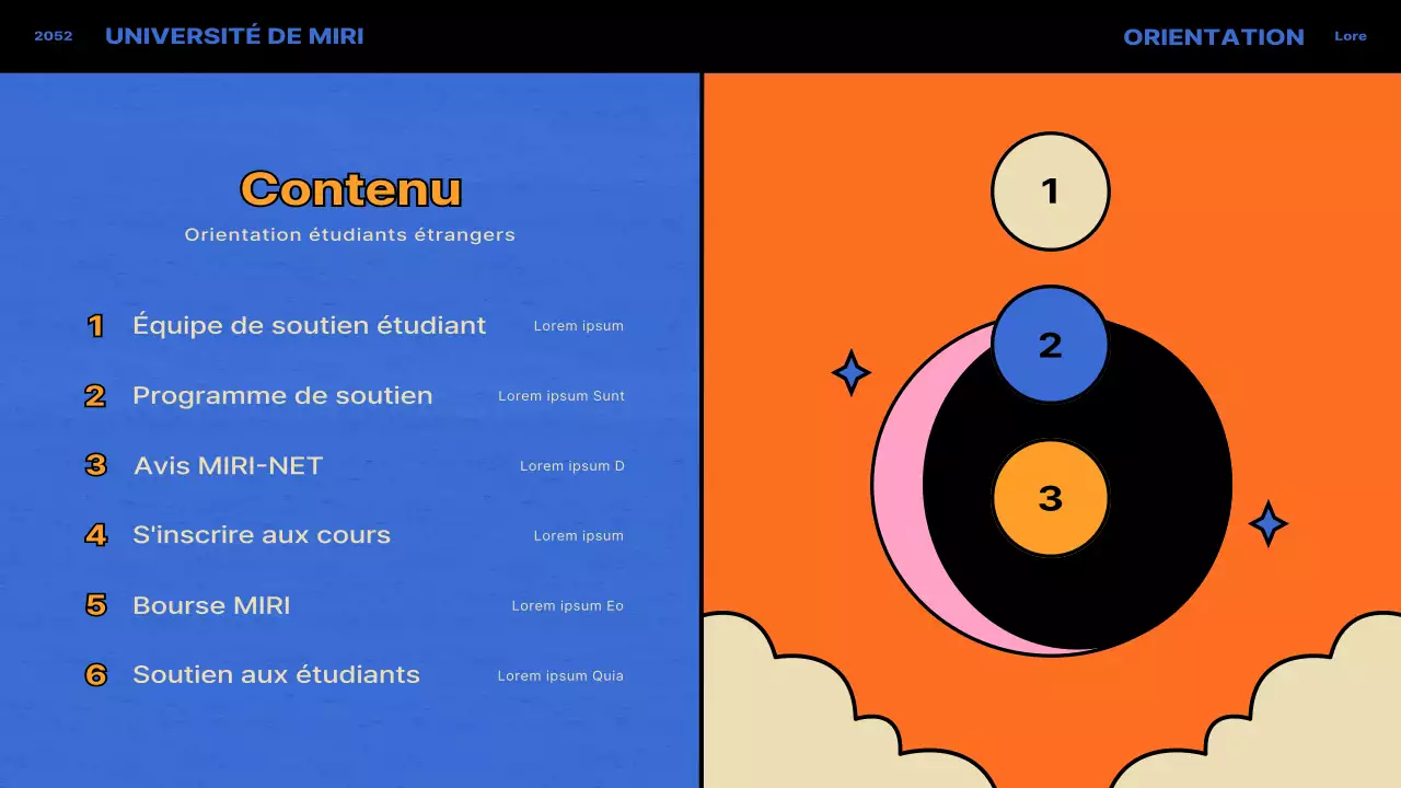 Concept vintage en bleu et orange pour l'orientation des étudiants internationaux