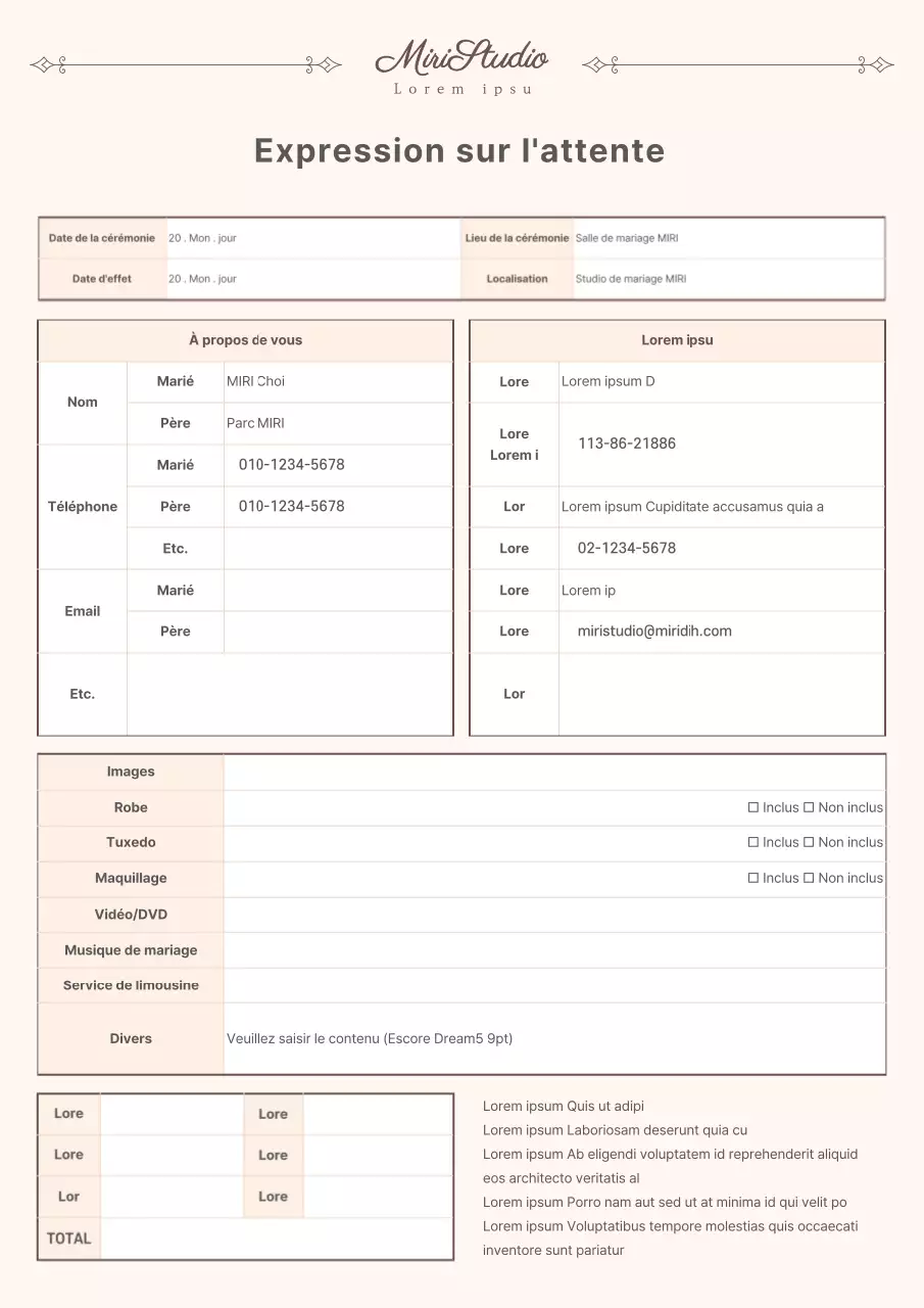 Modèle de contrat de studio de mariage marron à lignes épurées