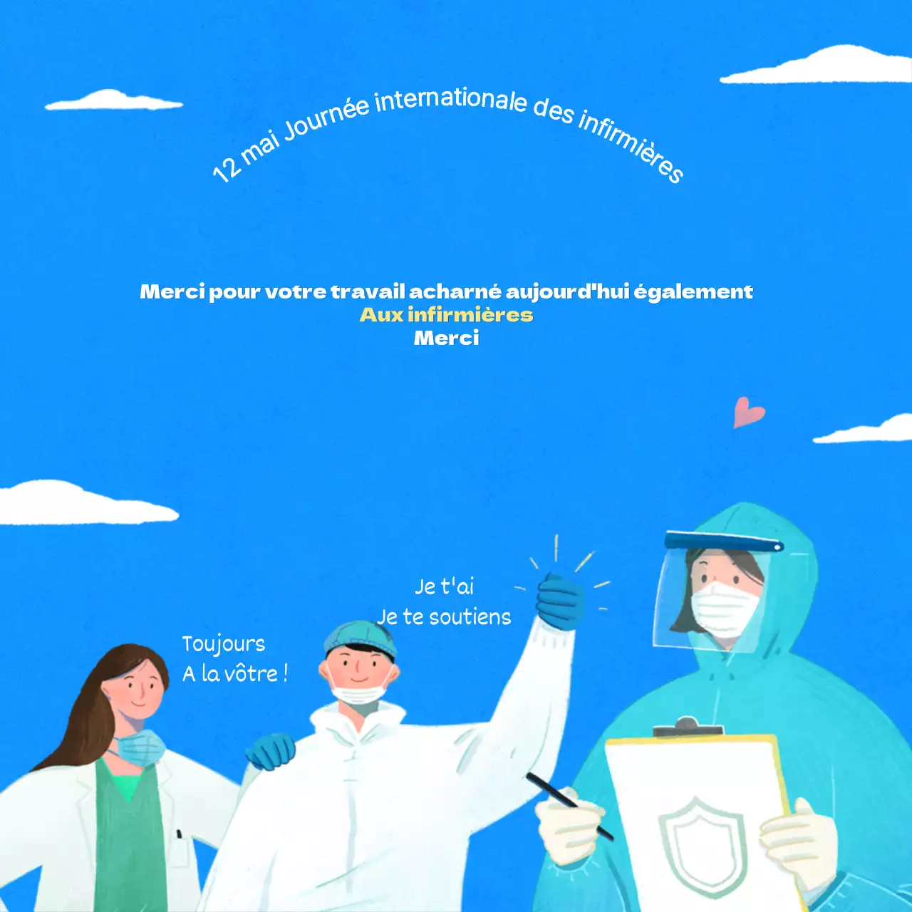 Affiche d'appréciation de la Journée internationale des infirmières sur fond de ciel bleu