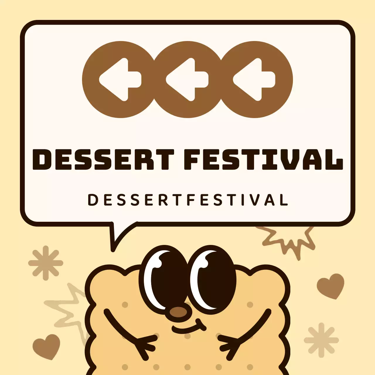 Bruin en roze kleurenschema Schattige koekjesfiguren en tekstballonnetjes in illustratiestijl Routebeschrijving naar het dessertfestival