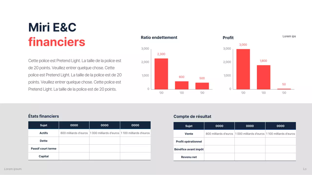 Le briefing d'une entreprise de construction pour un investissement avec un schéma de couleurs nettes de marine et de rouge.