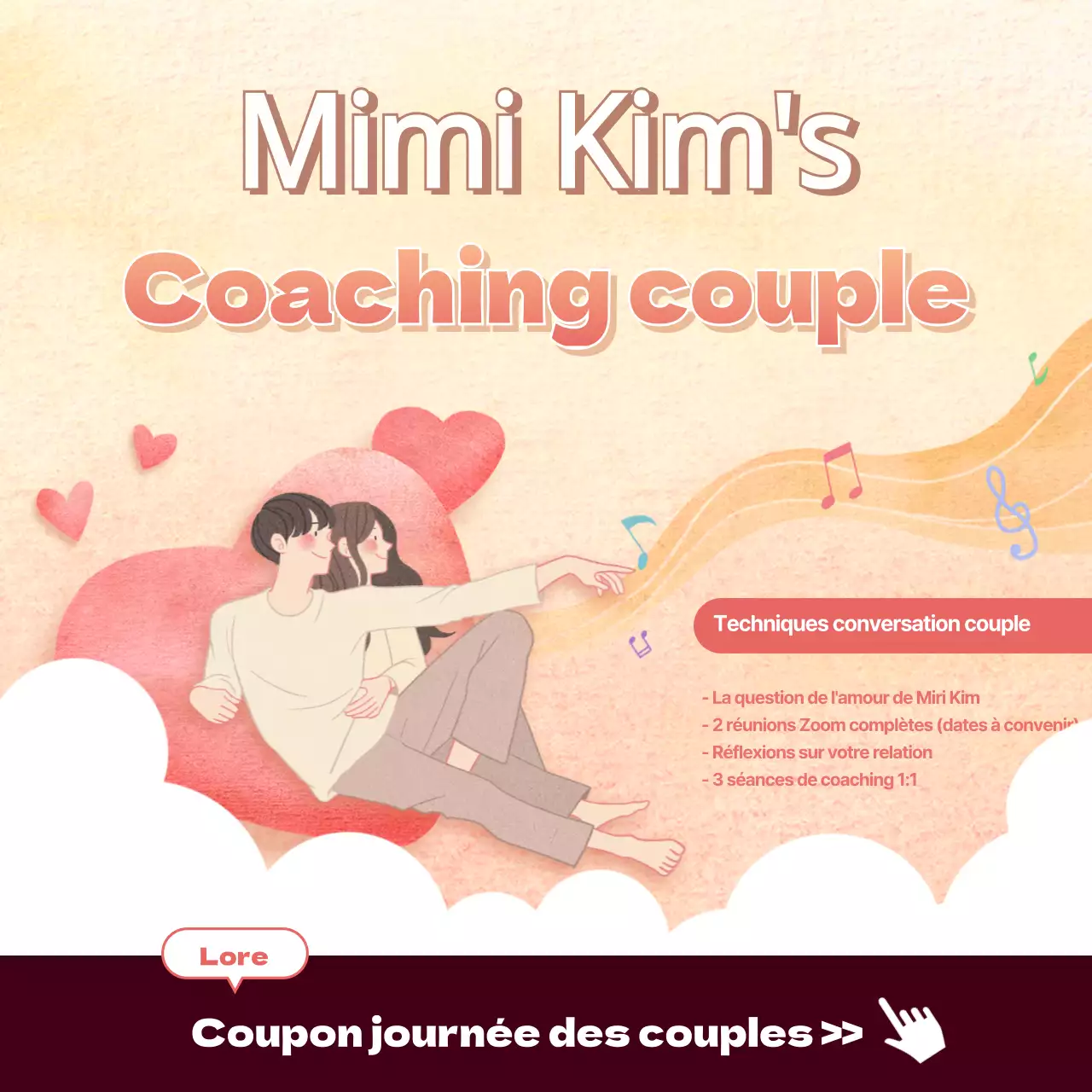 Formation de coaching de couple chaleureux en jaune et rose (carrés de médias sociaux)