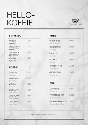 Schoon verticaal café menubord met marmer concept